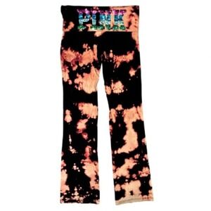 Vtg Y2K Victoria's Secret PINK Sequins Fold Down Black‎ Leggings XS Grunge Yoga